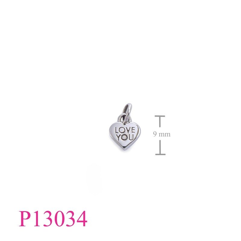 Pendant, "LOVE YOU" heart tag.