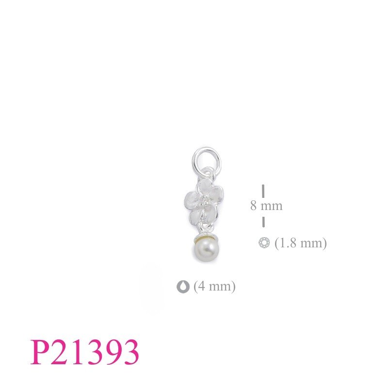 <p>Flower Pendant, CZ Pendant, 8mm sandblast champac with CCZ and hanging 6mm poly perl.</p>