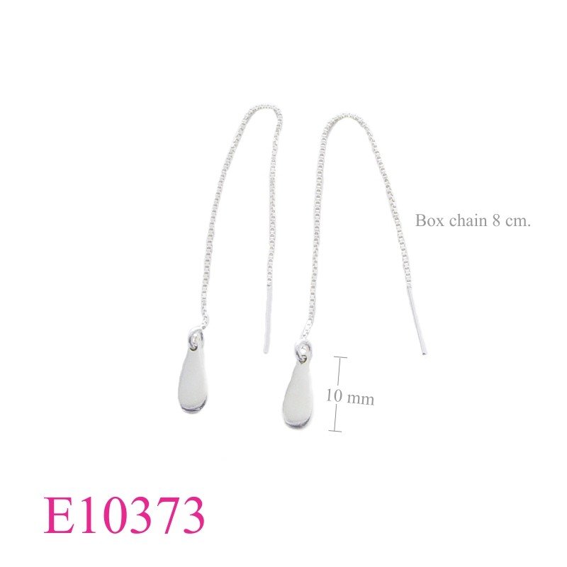 Earrings, drop silver sheet with 8 cm. Box chain.