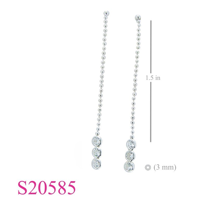 <p>Earrings, 1.2mm diamond cut ball chain with 3 stones.</p>