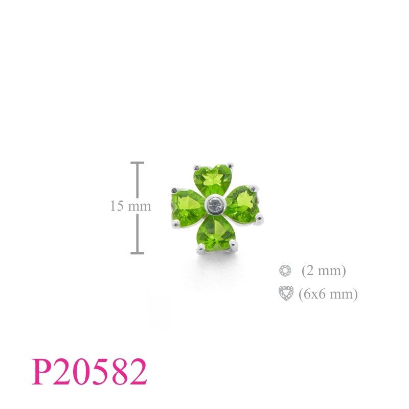 Flower Pendant, Heart Pendant, 6mm  stones in  shape.