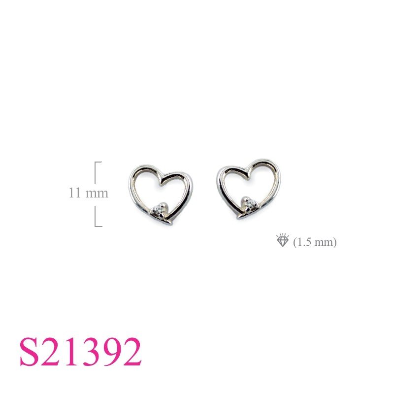 Heart Earrings, CZ Earrings, opened  with small CCZ.