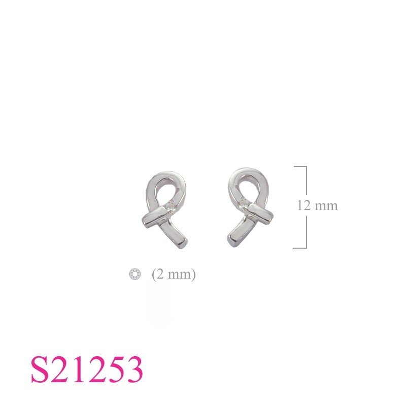 Earrings, hope ribbon with small round stone.