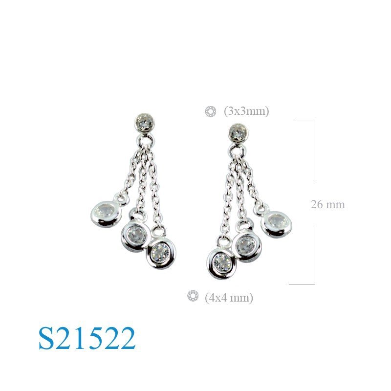 Earrings, 3 hanging round CCZs