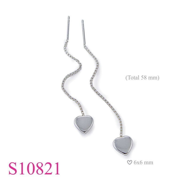 Earrings, heart with 40mm box chain.