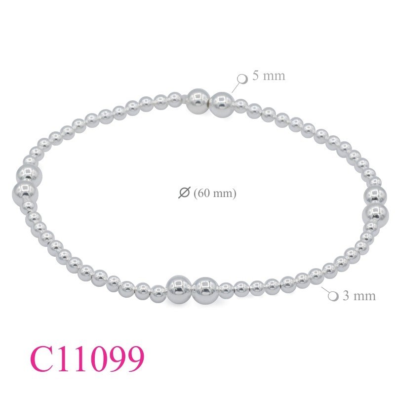 Bracelet, 60mm diameter 3 and 5 mm balls elastic string loop.