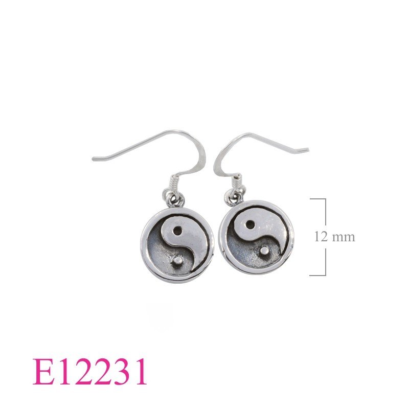 Earrings, 12mm round Yin Yang.