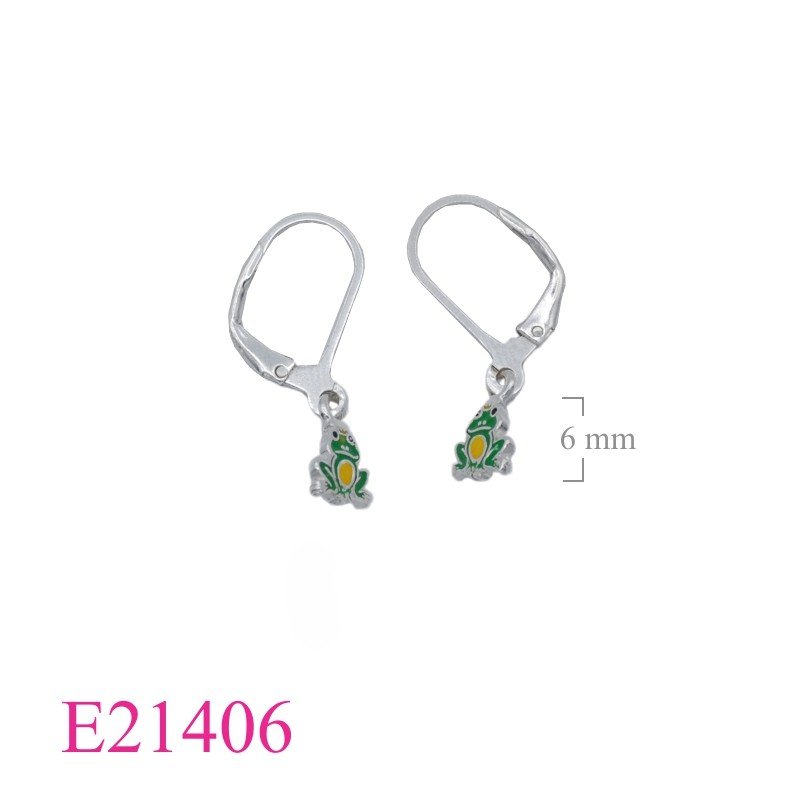 Earrings, enamel small frog with Leverback hook.