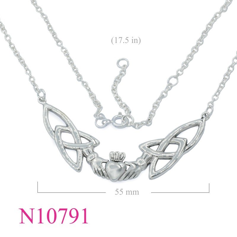 Necklace, 17.5 inches chain and Claddagh Trinities.
