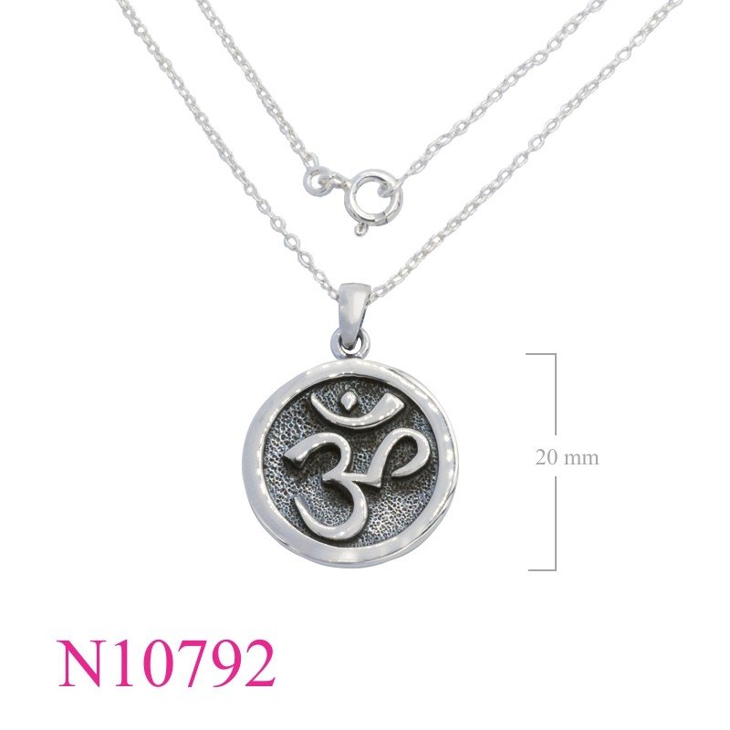 Necklace, 16 inches chain and round Om charm.