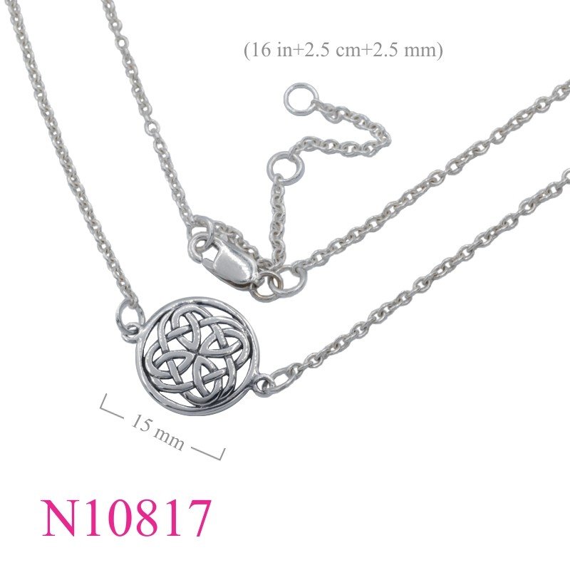 Necklace, 16 inches chain and round Celtic charm.