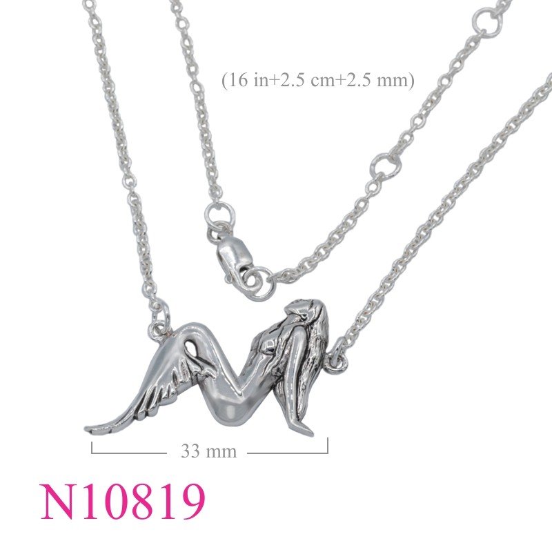 Silver 16-inch chain Necklace and mermaid charm.