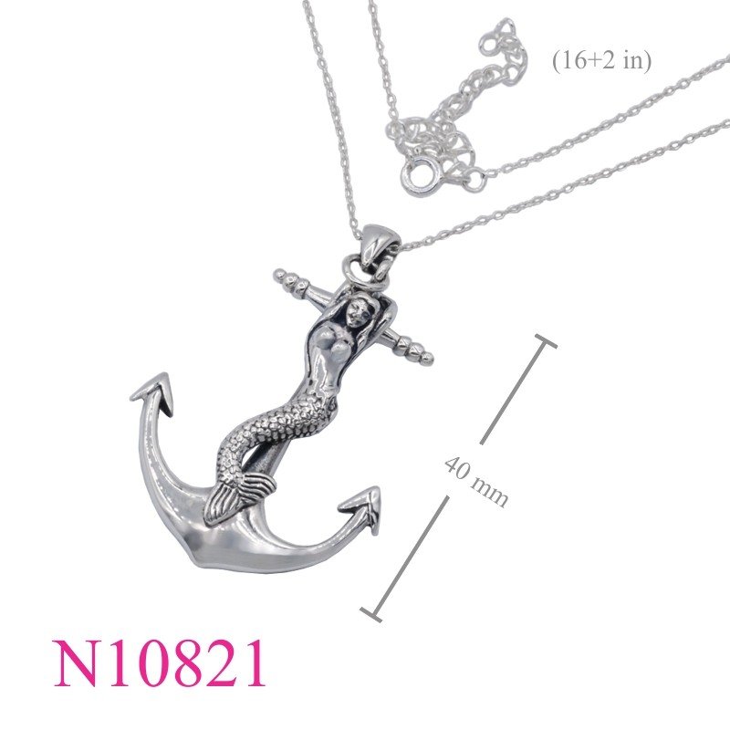 Mermaid Necklace, Anchor Necklace, 16 inches chain and   charm.