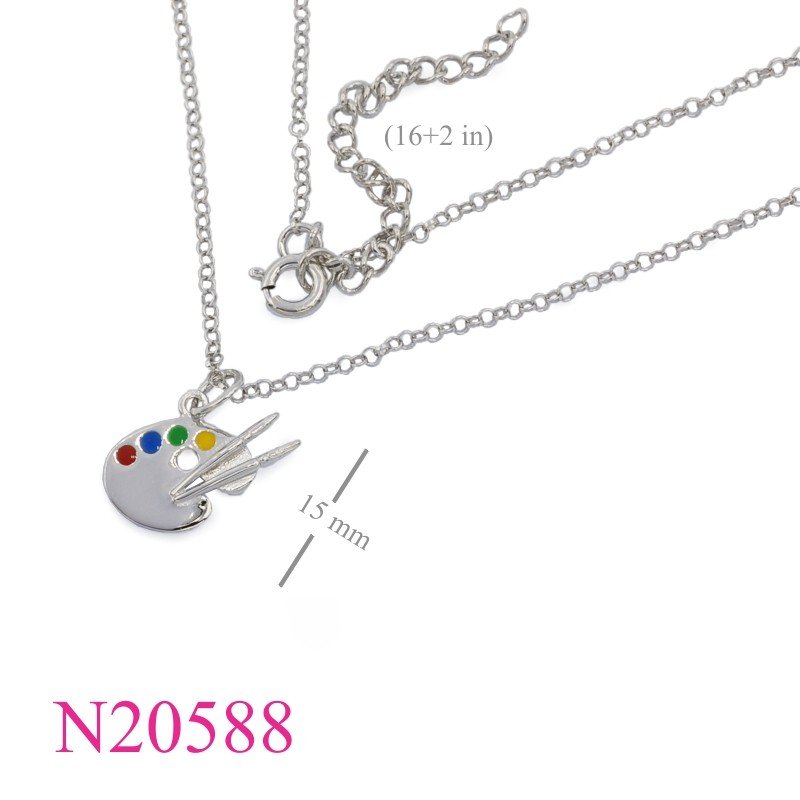 Necklace, 16 inches chain and color tray charm. enamel.