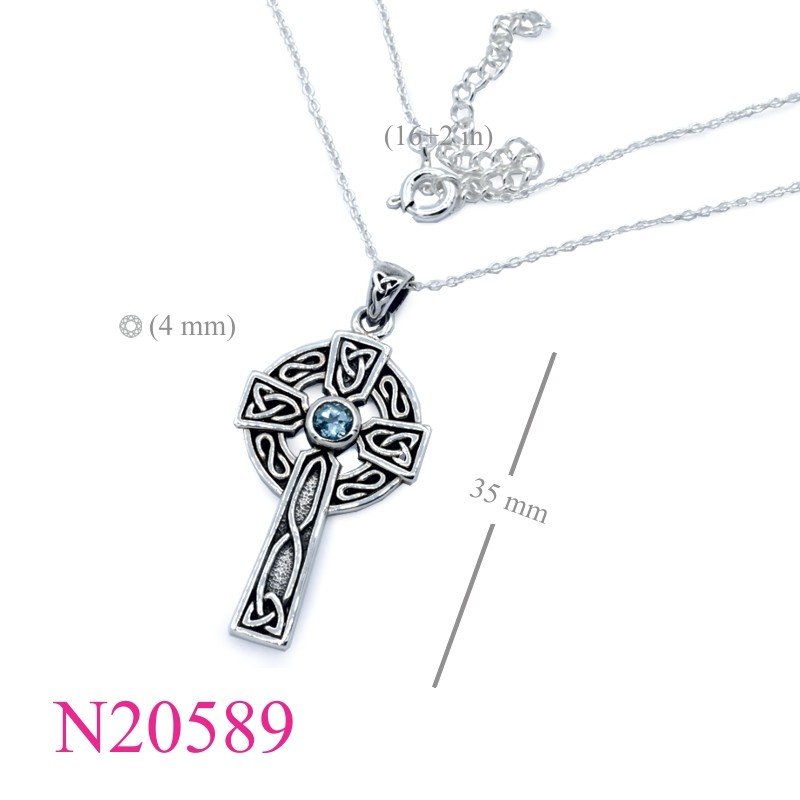 Necklace, 16 inches chain and Iona cross with Real Blue Topaz.