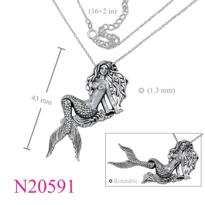 CZ Necklace, Mermaid Necklace, 16 inches chain and r charm with CCZs.