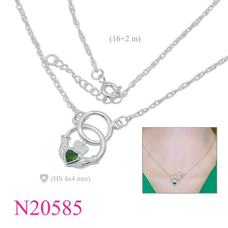 Necklace, 16 inches chain and round Claddagh links hoop.