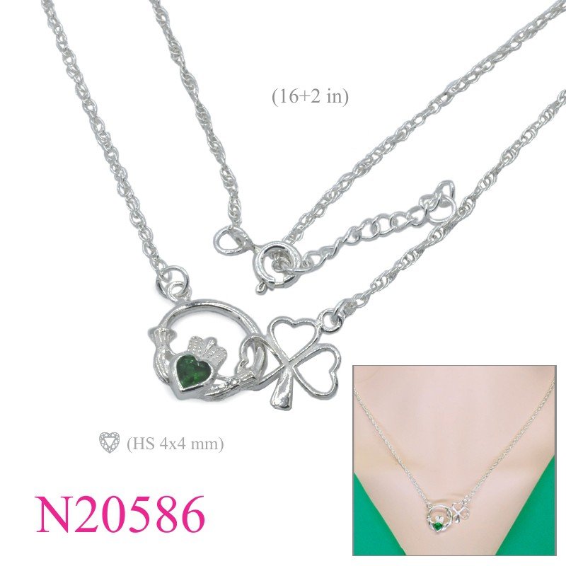 Claddagh Necklace, Shamrock Necklace, 16 inches chain and round Claddagh links Shamrock.