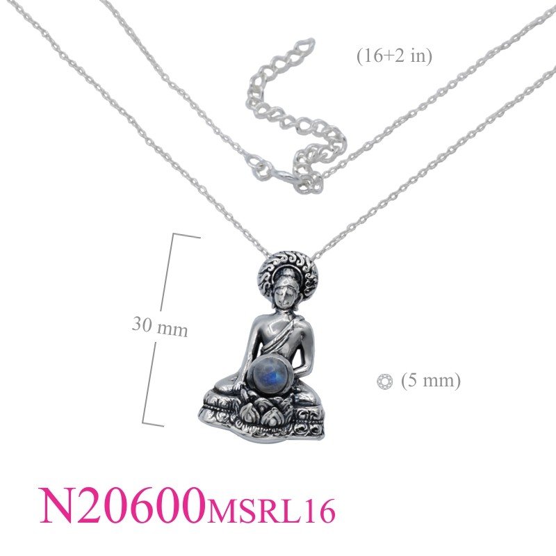 Moon Necklace, Buddha Necklace, 16 inches chain and Lord Buddha charm with Moonstone.