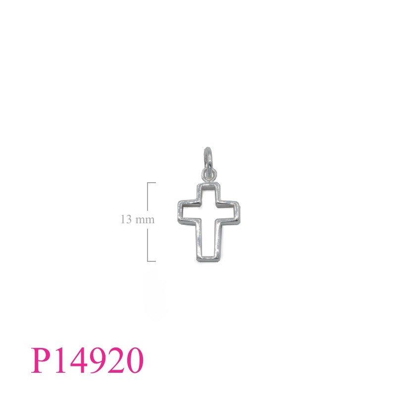 Pendant, 14mm openwork cross.