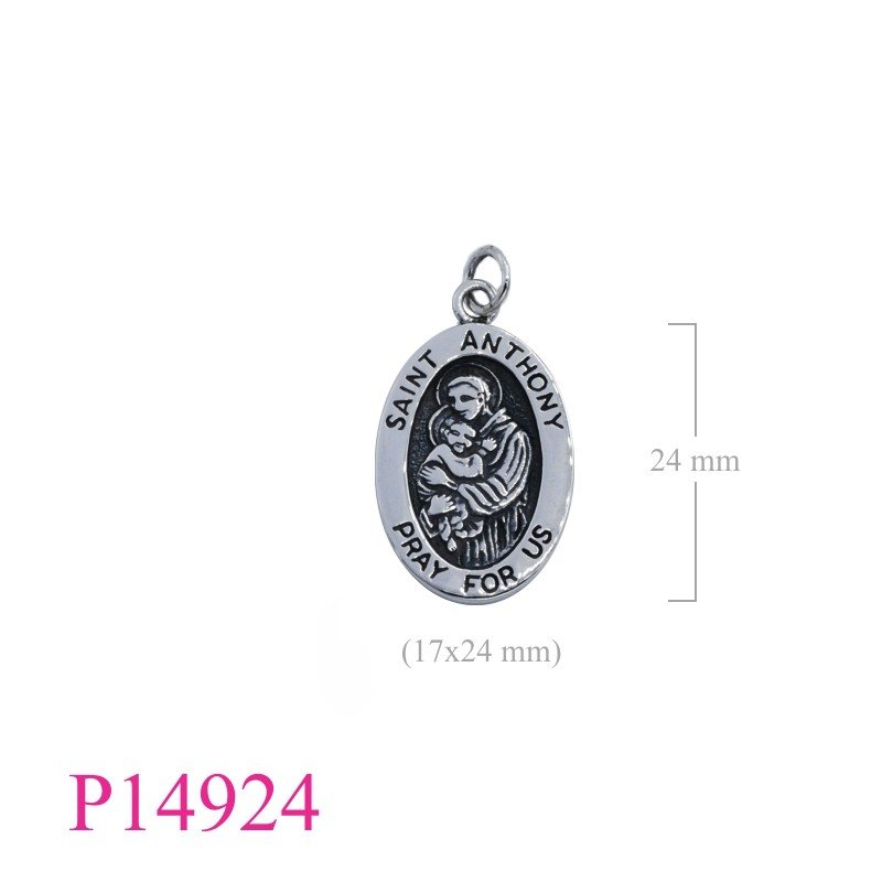 Pendant, 17x24mm oval SAINT ANTHONY.