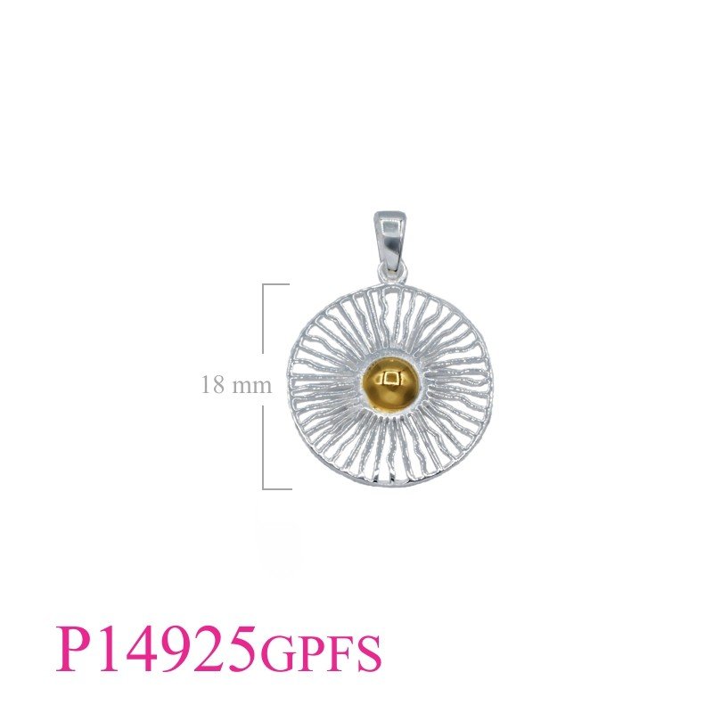 Sun Pendant, Gold Pendant, 18mm round with Flash Gold plated on center.