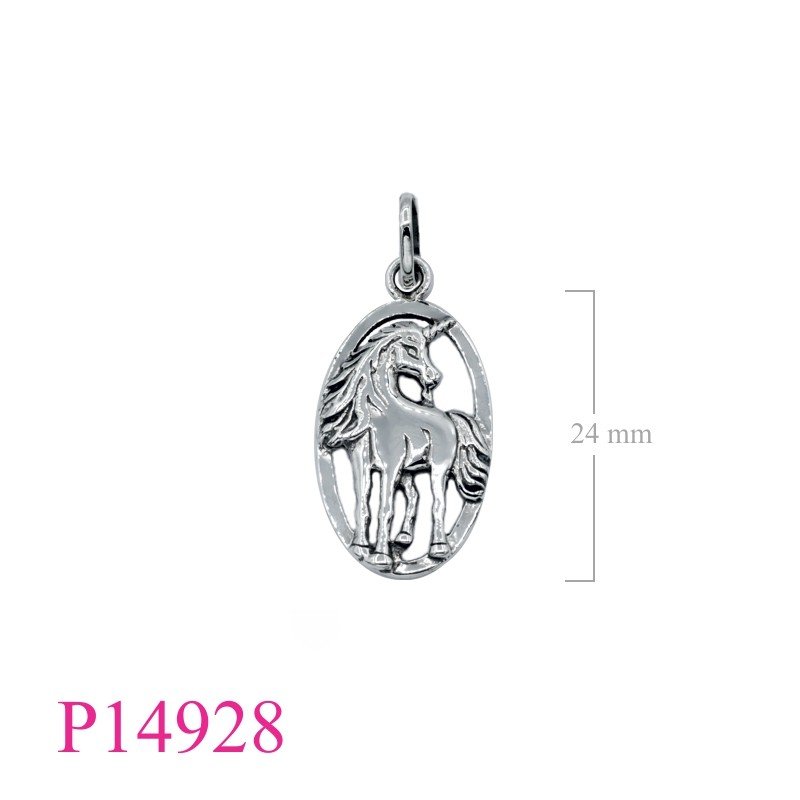 Pendant, 24x15mm oval unicorn.