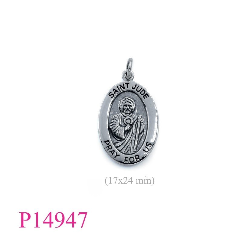 Pendant, 17x24mm oval SAINT JUDE.