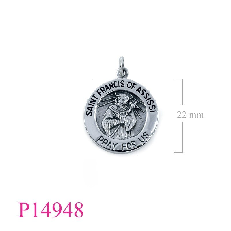 Pendant, 22mm round SAINT FRANCIS OF ASSISSI.