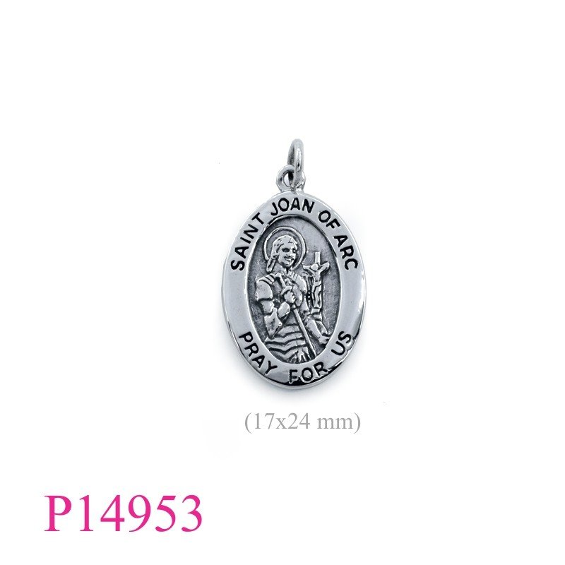 Pendant, 17x24mm oval SAINT JOAN OF ARC.