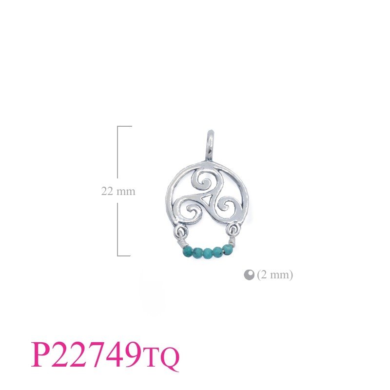 Triskelion Pendant, 14mm Triskelion and Turquoise beads.