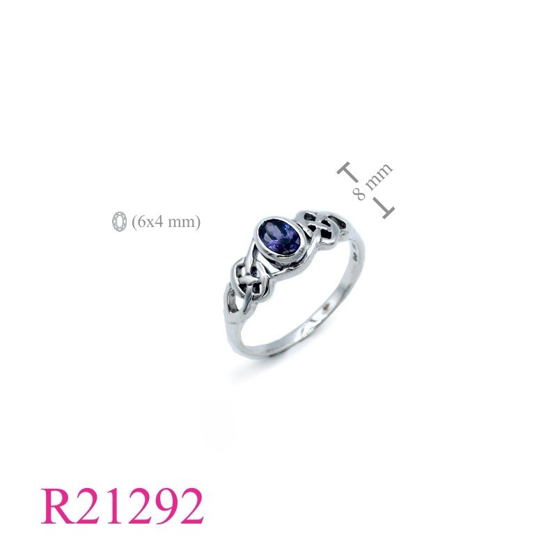 Celtic Ring, CZ Ring, Celtic with oval Amethyst CZ.