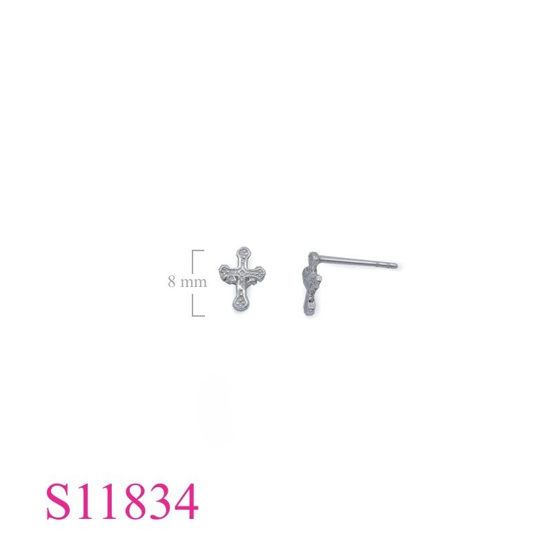 Earrings, 8mm cross.