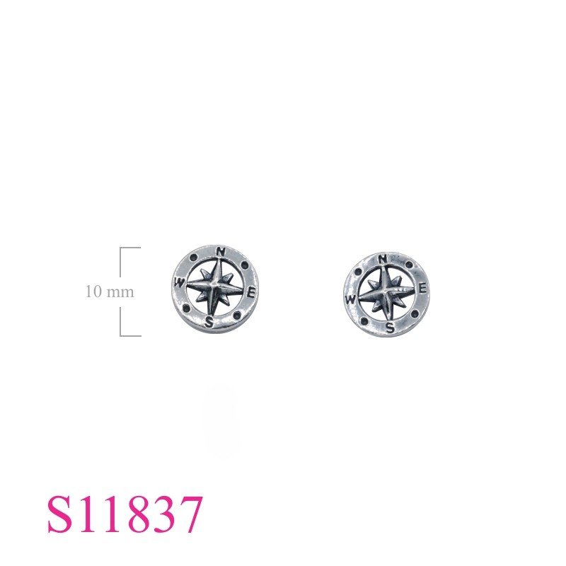 Earrings, 10mm round compass.
