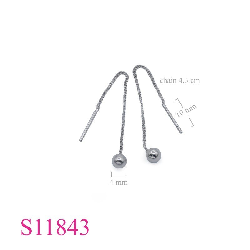Earrings, 4mm ball and chain.