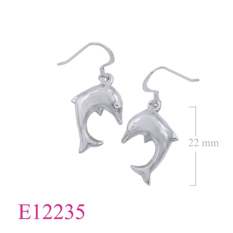 Earrings, puff dolphin.