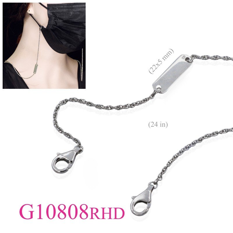 Gift Jewelry, 24 inches chain link and oval name tag for eyeglasses or mask with Rhodium plated.