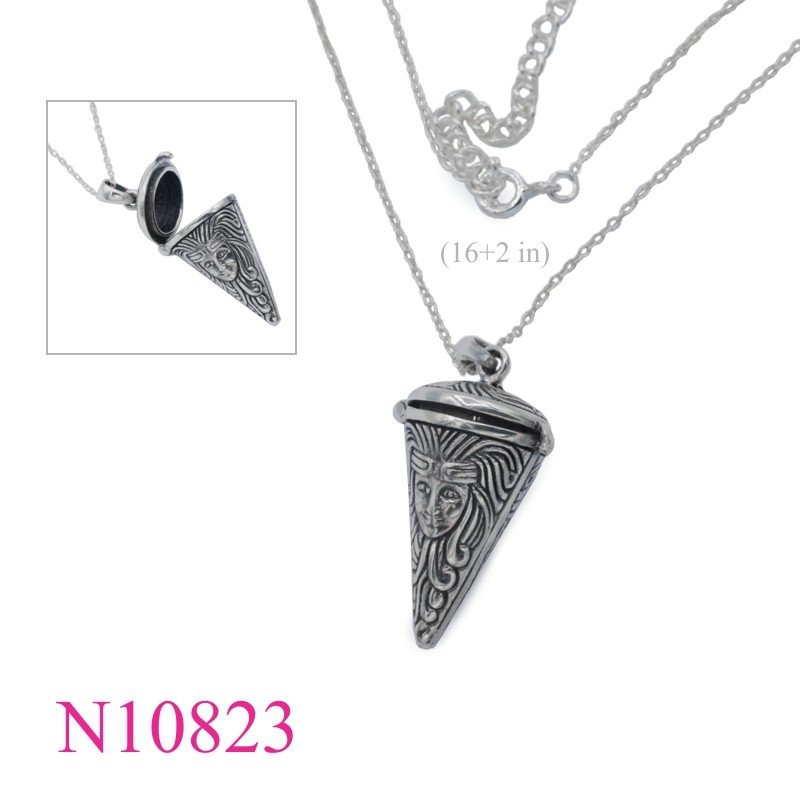 Necklace, 16 inches chain and openable cone charm.