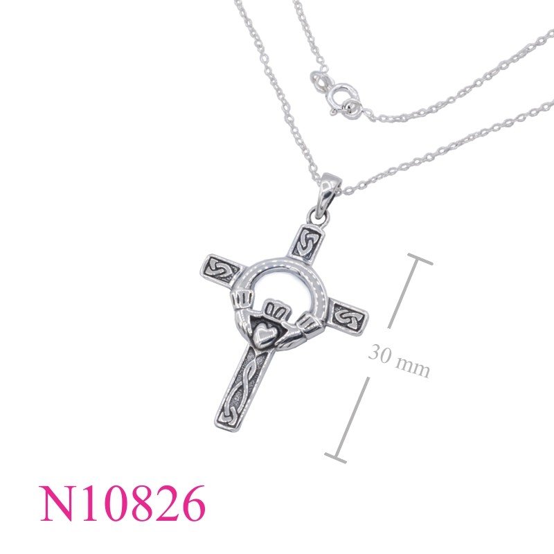Claddagh Necklace, Cross Necklace, 16 inches chain and Claddagh charm.