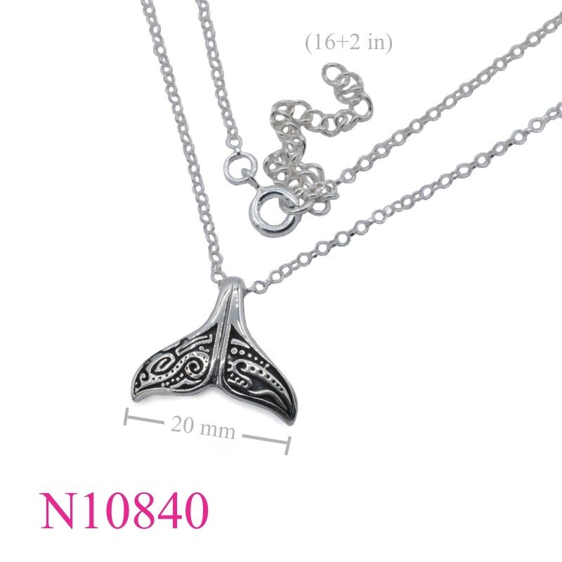 Necklace, 16 inches chain and whale tail charm.