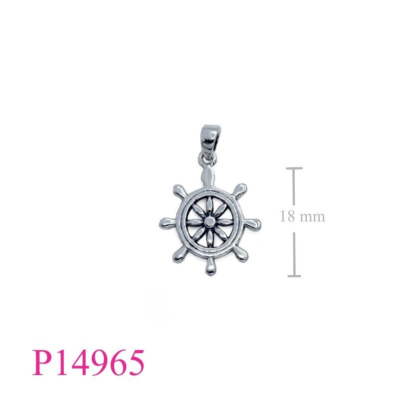 Silver boat steering wheel Pendant