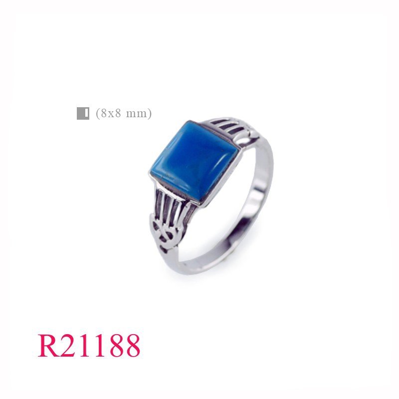 Ring, Trinity design with square Real Turquoise cabochon.