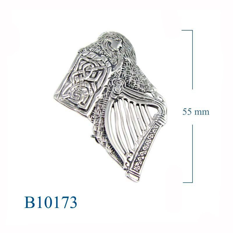 Brooch, celtic lady and harp.