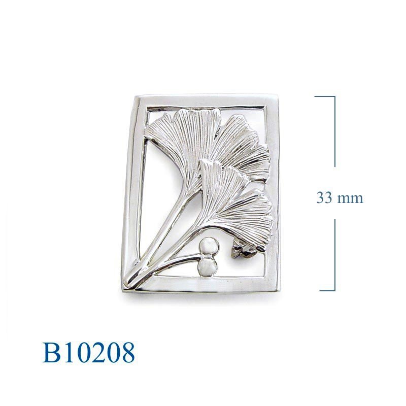 Ginkgo Brooch, 2 ginkgo leaves in rectangle.