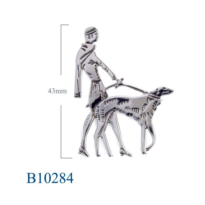 Dog Brooch, lady and a dog.