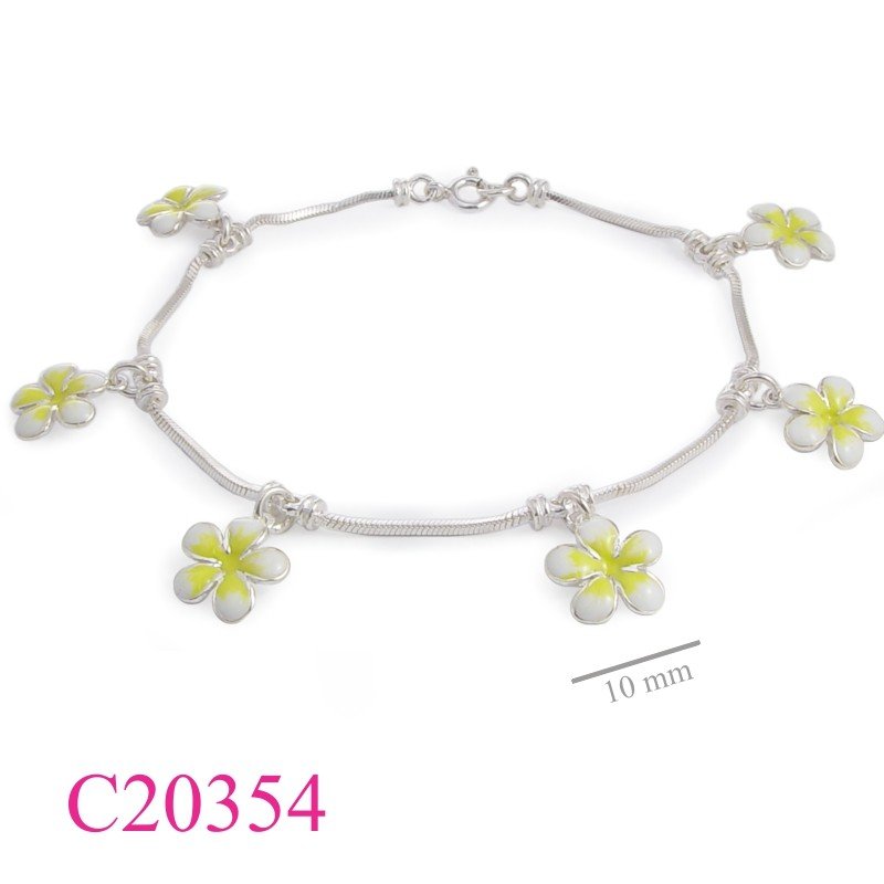 Snake Bracelet, Flower Bracelet, square  chain and 6 hanging champacenamel.
