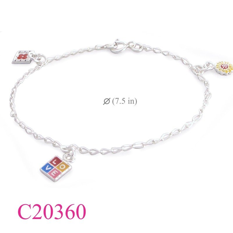 Flower Bracelet, Love tag and flowers enamel.