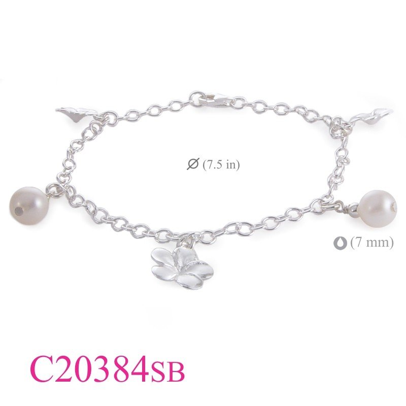 Flower Bracelet, 3 sandblast champac flowers and 2 FW perls.