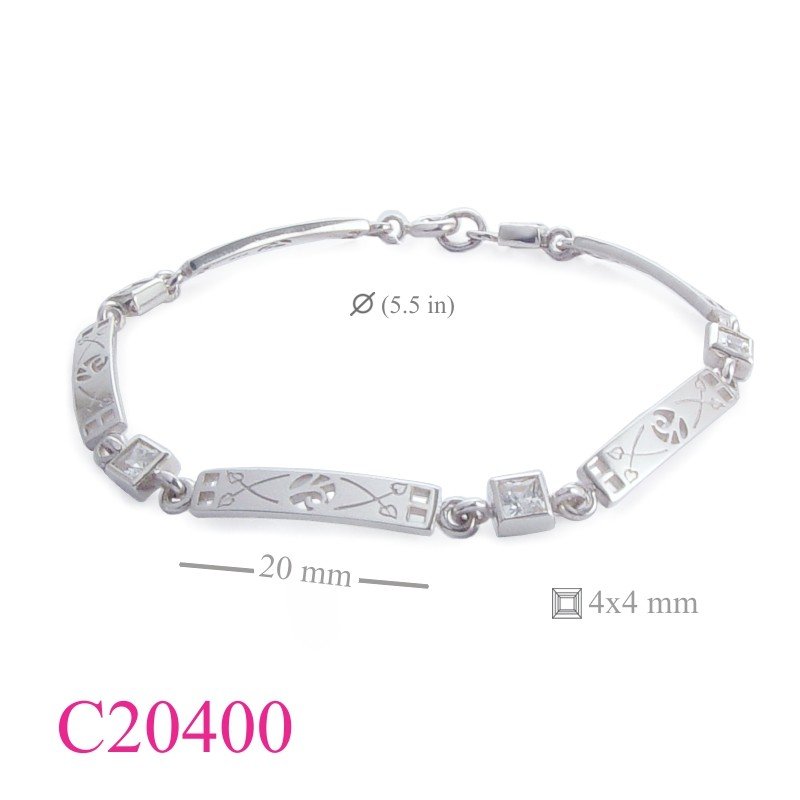 Bracelet, rectangle Mackintosh design and 4mm square stones.