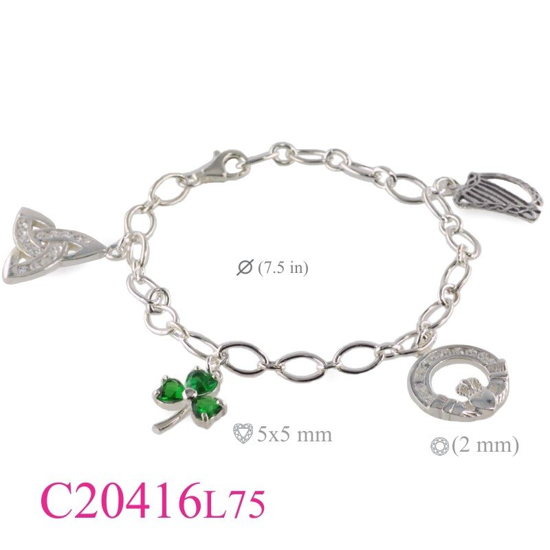 Claddagh Bracelet, Harp Bracelet, Shamrock Bracelet, 7.5 inches marquise
